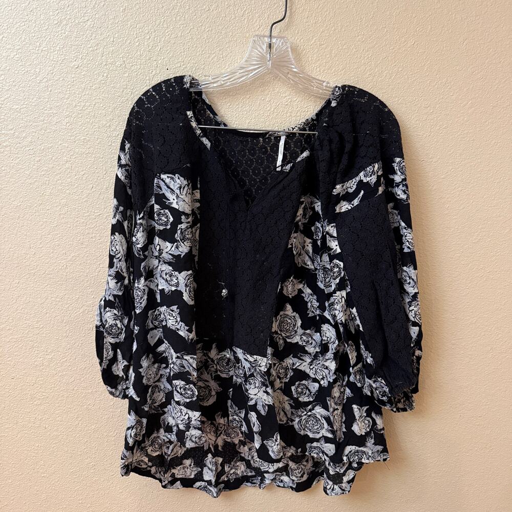 Free People Moon River Floral Peasant Blouse L Oversized Boho Festival gypsy